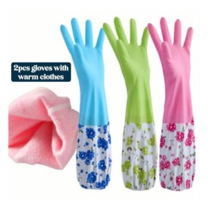 Long Sleeve Kitchen Rubber Gloves with Floral Cuff